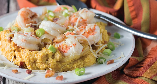 Beer Poached Shrimp & Pumpkin Grits