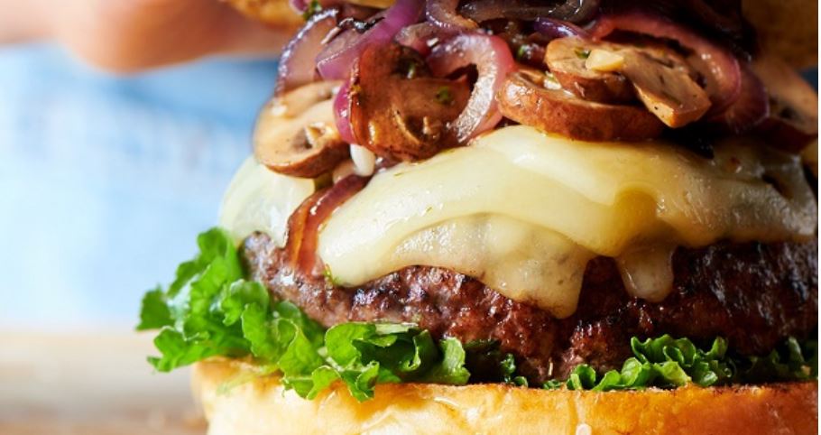 Swiss Mushroom Burger with Caramelized Onions