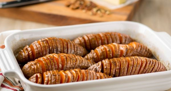 Bourbon Pecan Hasselback Sweet Potatoes
