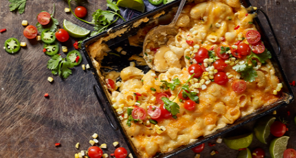 Jalapeno Mac & Cheese with Corn & Tomato Salad