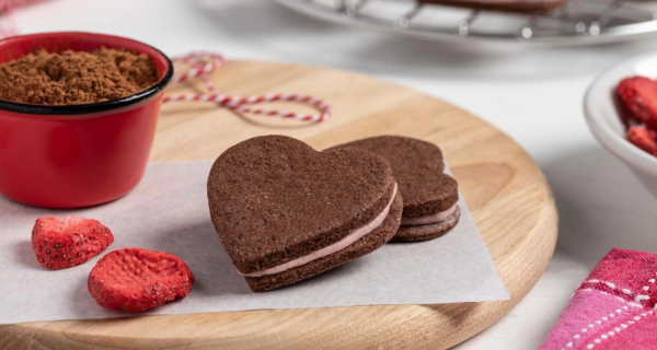 Heart-Shaped Chocolate & Strawberry Sandwich Cookies