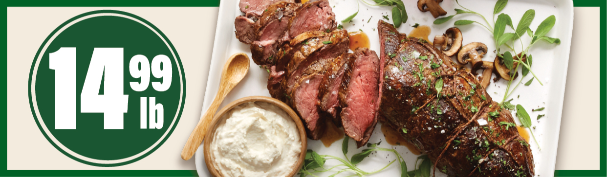 Whole Beef Tenderloin $14.99/lb