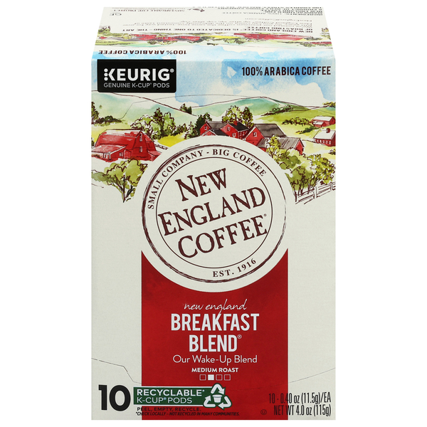 New England Coffee Breakfast Blend Medium Roast K-Cup Coffee Pods 10 Count 4 oz